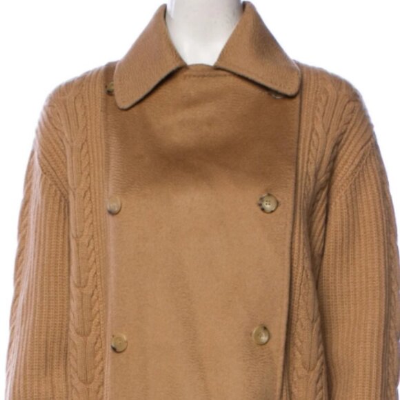 Max Mara Rumena Double Breasted Cashmere Cable Knit Coat Camel Large - Picture 5 of 12